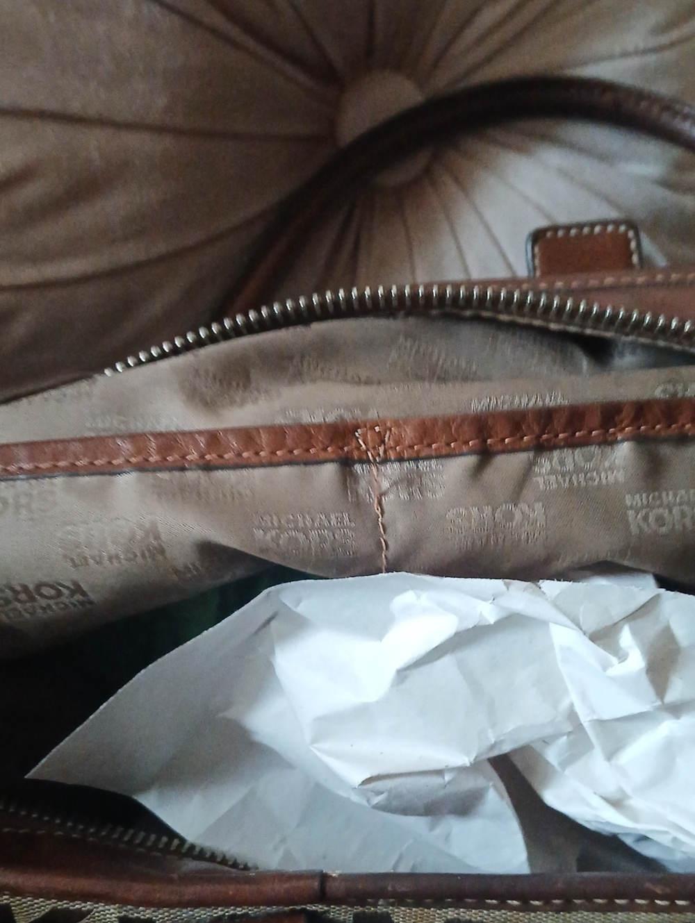 Vintage Michael Kors Brown MK Logo Canvas Satchel with Leather Trim - Picture 11 of 13